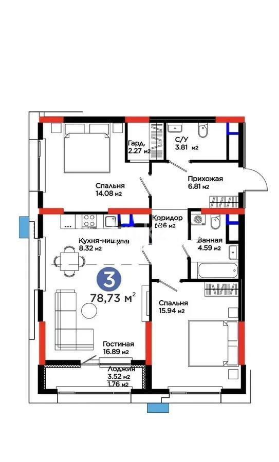 Продажа 3-комнатной квартиры, 79 м² в Астане