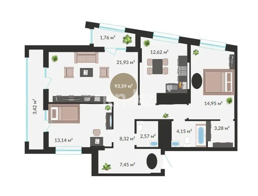 Продажа 3-комнатной квартиры, 93.1 м² в Астане