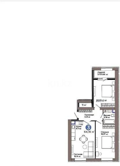 Продажа 3-комнатной квартиры, 64.16 м², пр. Улы Дала, дом  5 стр в Астане