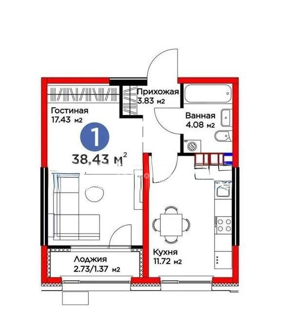Продажа 1-комнатной квартиры, 38.43 м² в Алматы