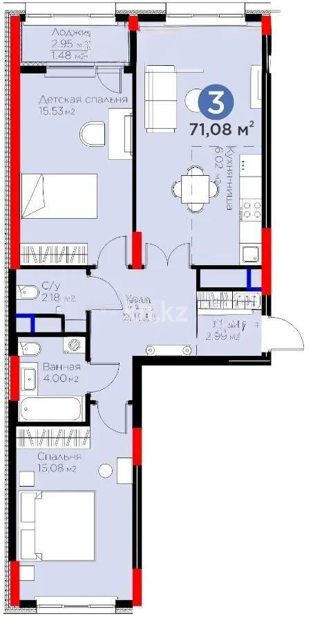 Продажа 3-комнатной квартиры, 71.9 м², ул. Рыскулова, дом  16/2 в Астане