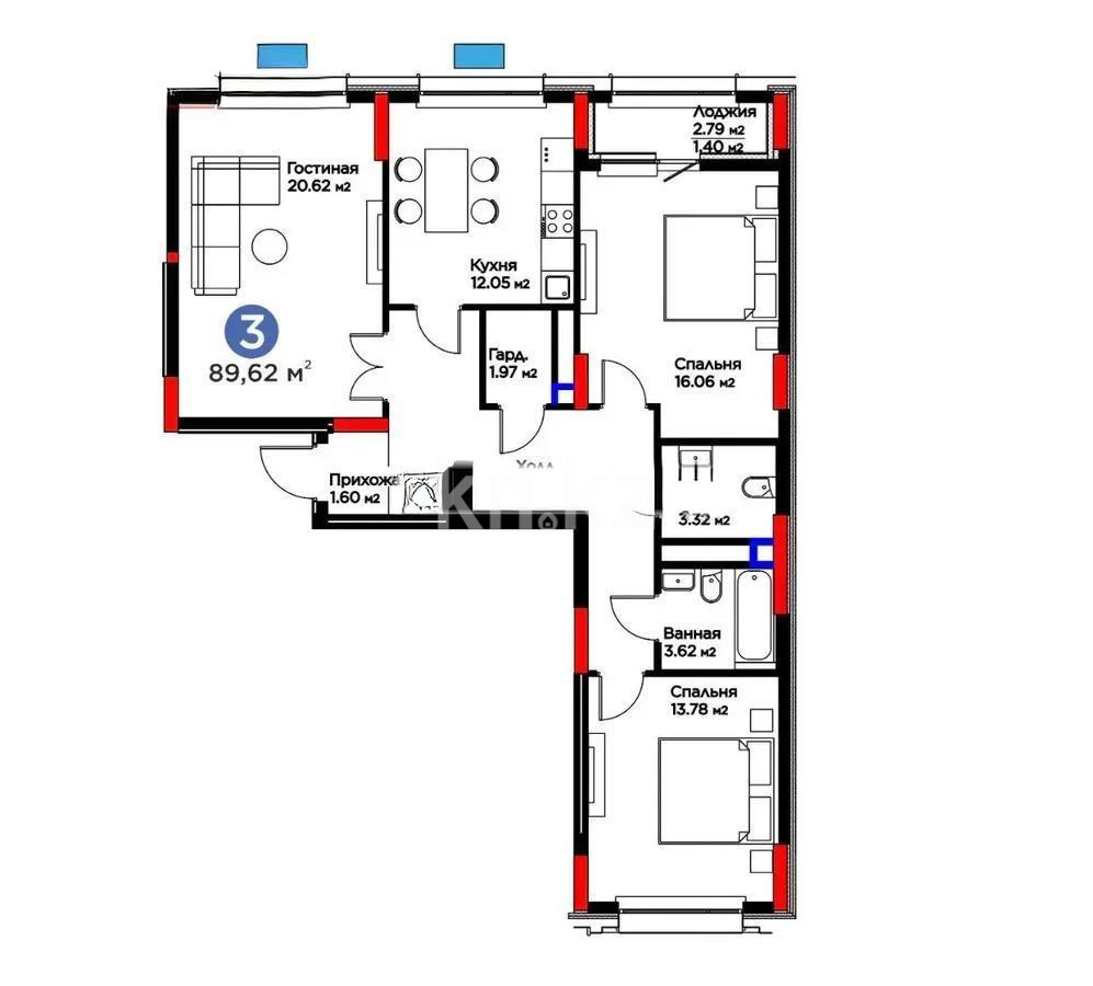 Продажа 3-комнатной квартиры, 89 м², пр. Туран, дом  57/7 в Астане - фото 2