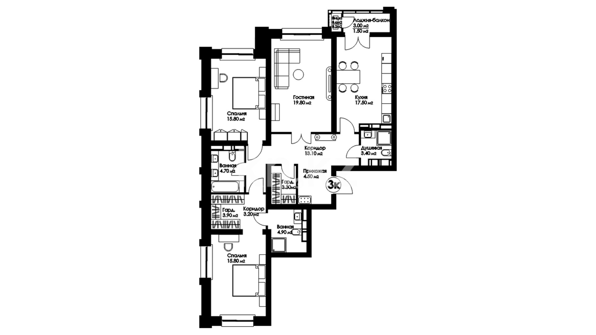 ЖК Etasa Residence, 3-комнатная, цена 85 847 000 ₸, 772 701 ₸&nbsp;/&nbsp;м²