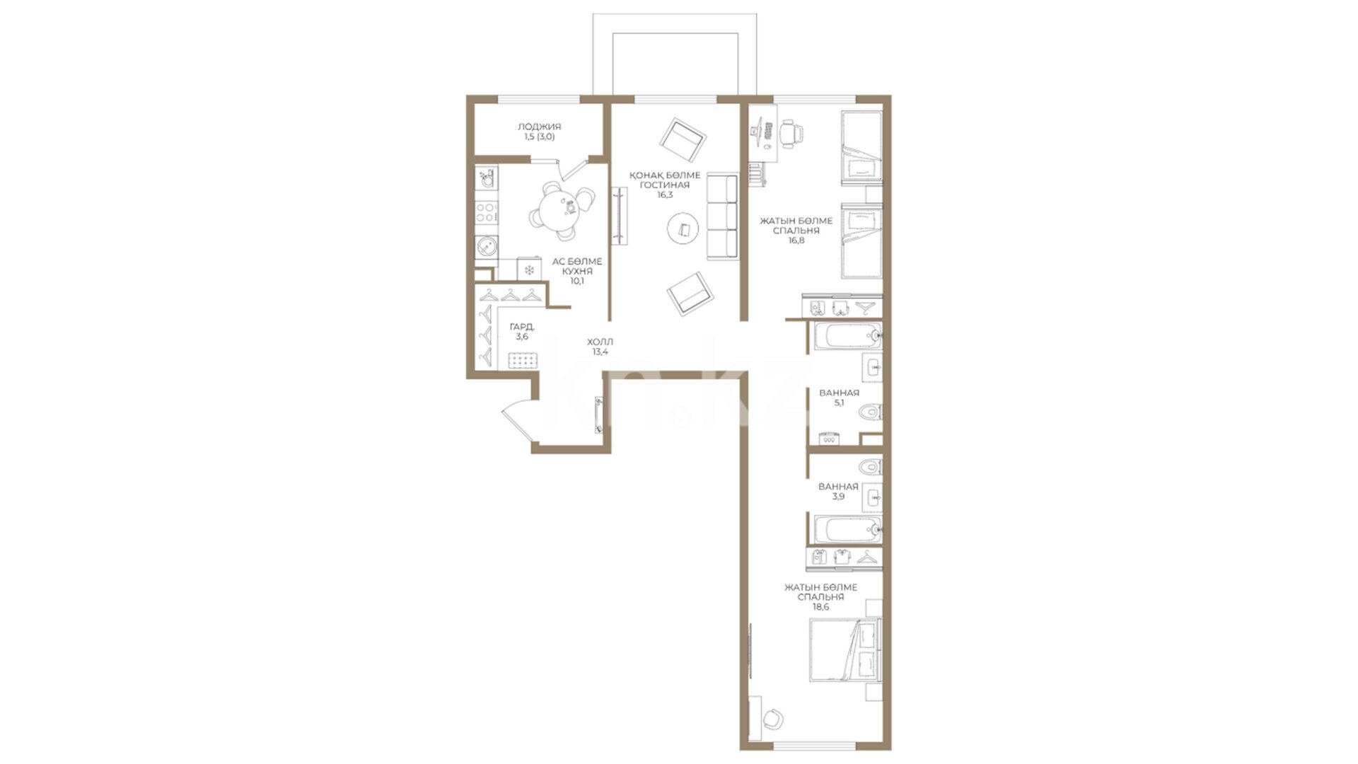 ЖК Neo Park, 2-комнатная, цена 58 134 300 ₸, 651 000 ₸&nbsp;/&nbsp;м²