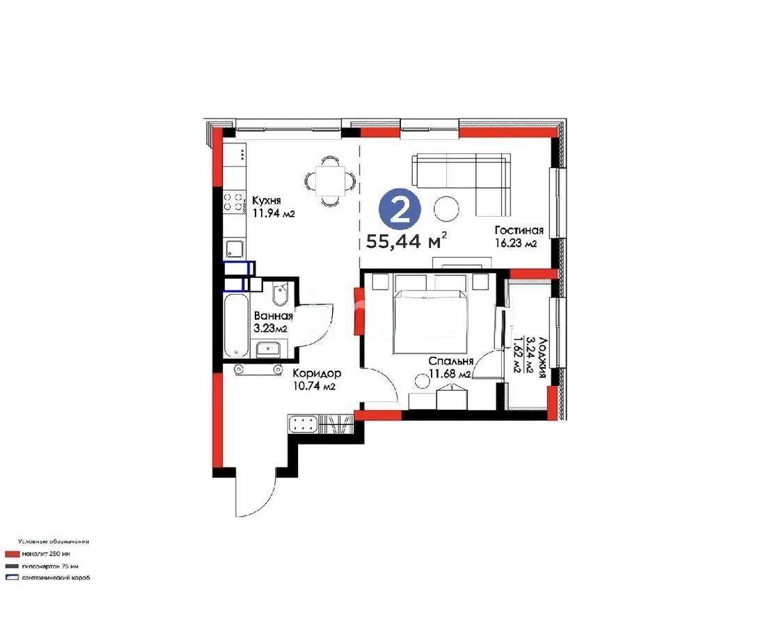 Продажа 2-комнатной квартиры, 55.44 м² в Астане - фото 6