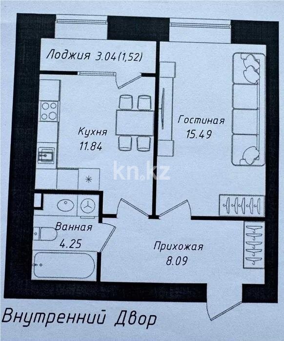 Продажа 1-комнатной квартиры, 41.19 м² в Астане