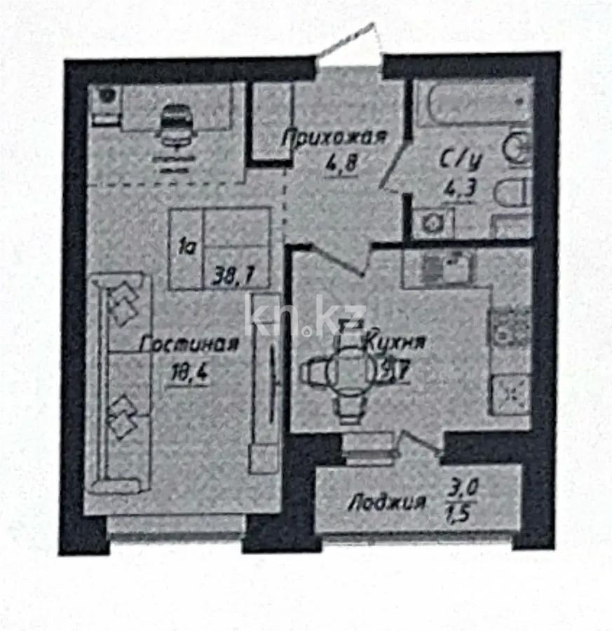 Продажа 1-комнатной квартиры, 38.7 м², ул. Толе би, дом  1 стр в Астане