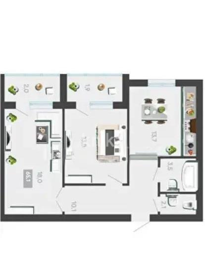 Продажа 2-комнатной квартиры, 55 м² в Караганде