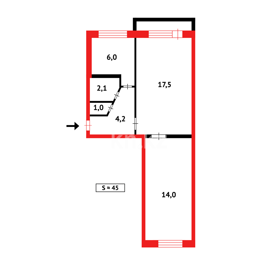 Продажа 2-комнатной квартиры, 45 м² в Караганде