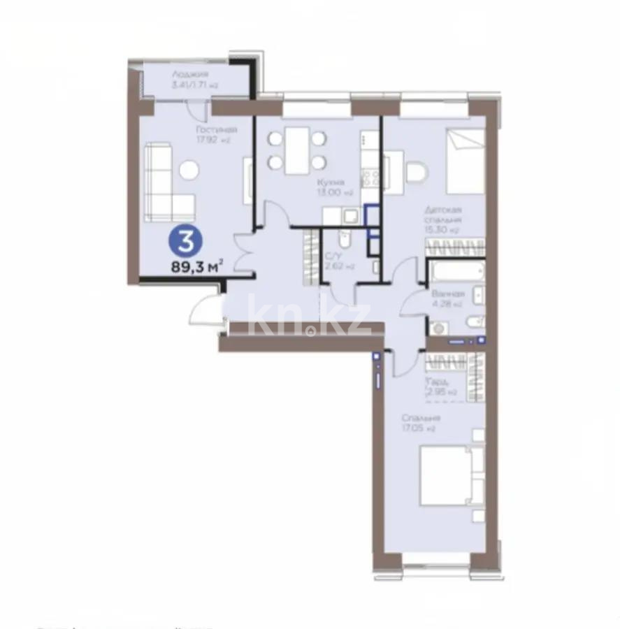 Продажа 3-комнатной квартиры, 89.3 м² в Астане