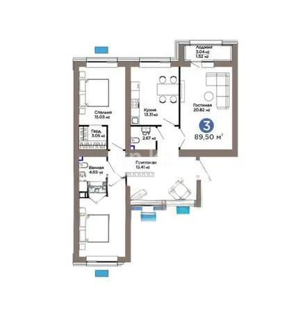 Продажа 3-комнатной квартиры, 89.5 м², ул. Рыскулова, дом  18/5 в Астане