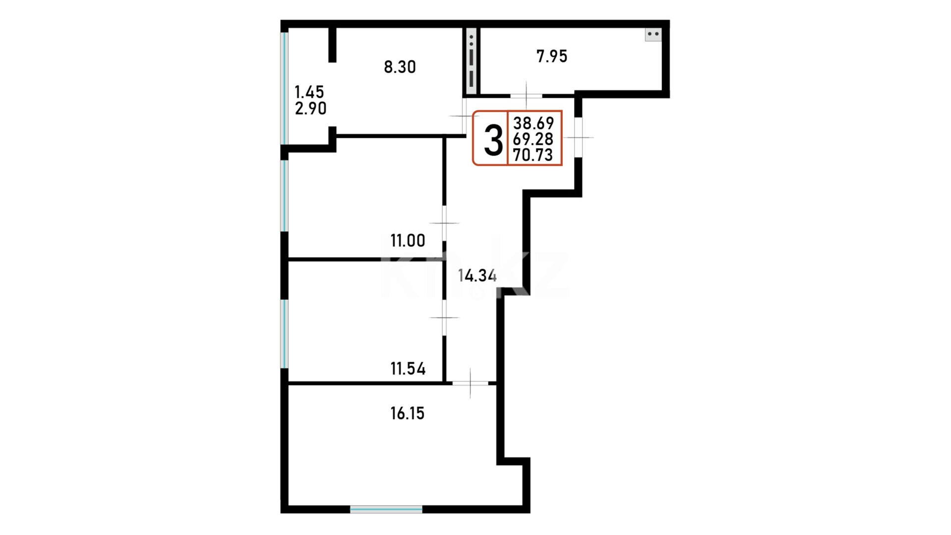 ЖК Namys, 3-комнатная, цена 32 535 800 ₸, 460 000 ₸&nbsp;/&nbsp;м²