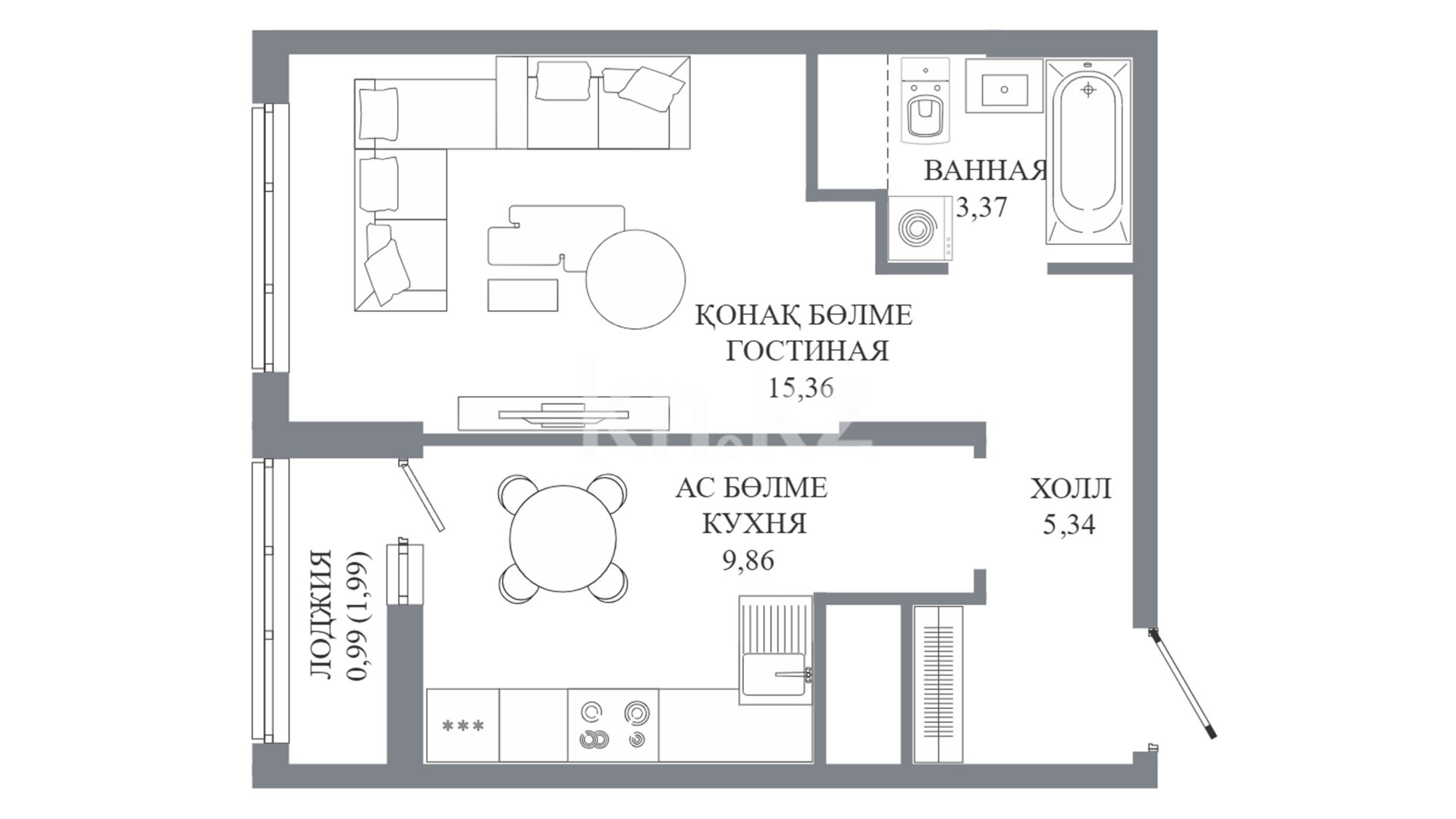 ЖК Cascade, 1-комнатная, цена 20 777 400 ₸, 595 000 ₸&nbsp;/&nbsp;м²