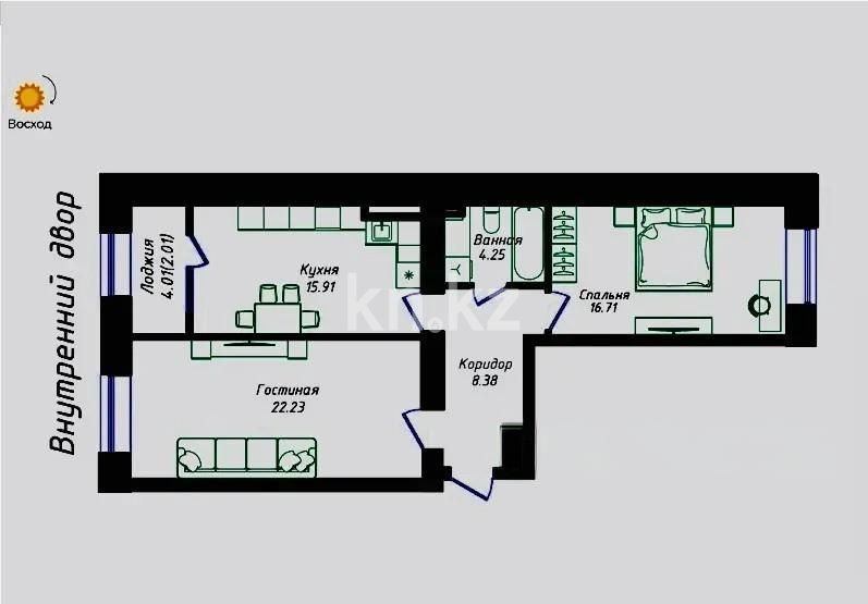 Продажа 2-комнатной квартиры, 72 м² в Астане