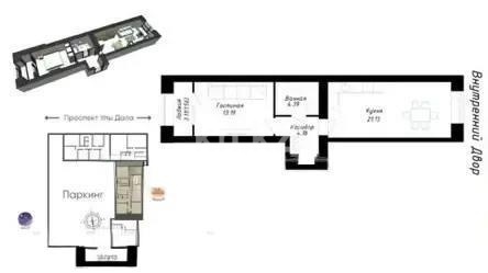 Продажа 2-комнатной квартиры, 44.45 м² в Астане