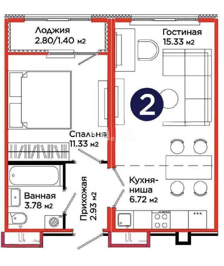 Продажа 2-комнатной квартиры, 41.48 м² в Астане - фото 3