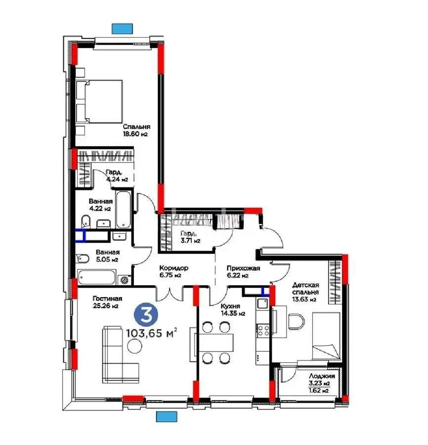 Продажа 3-комнатной квартиры, 103.65 м² в Астане - фото 2