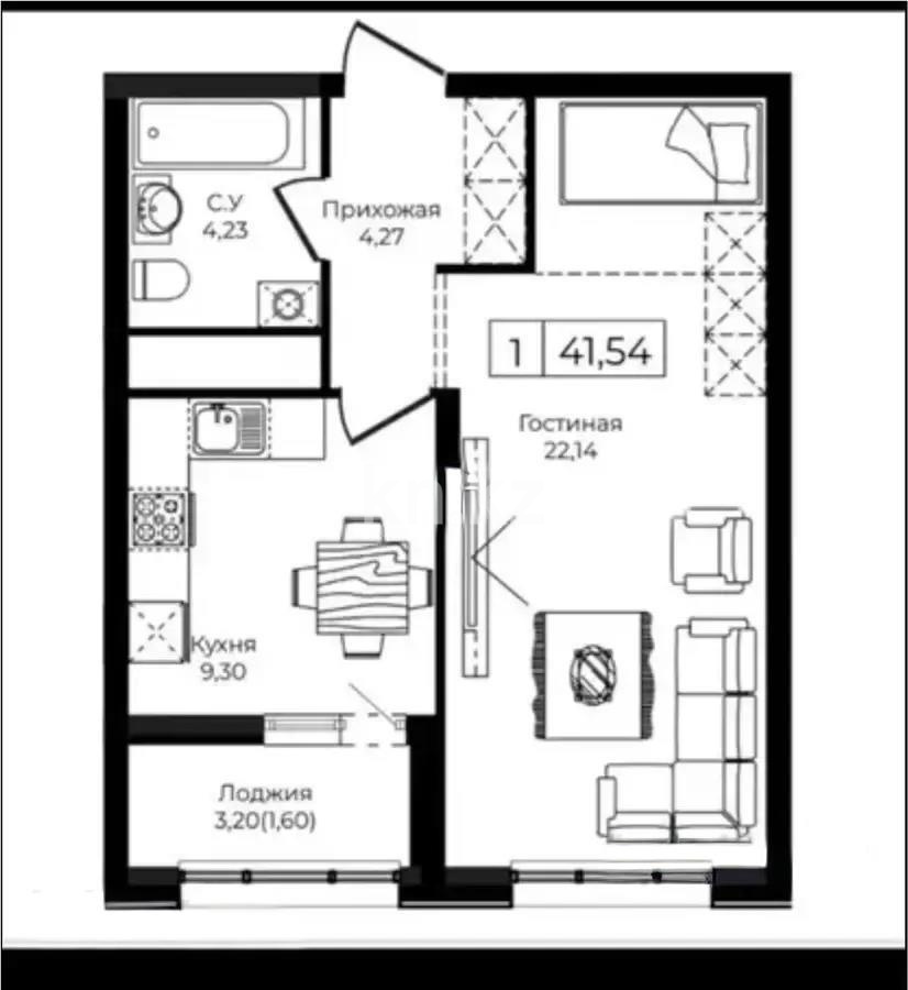Продажа 1-комнатной квартиры, 41.54 м², ул. Анет баба, дом  4 в Астане
