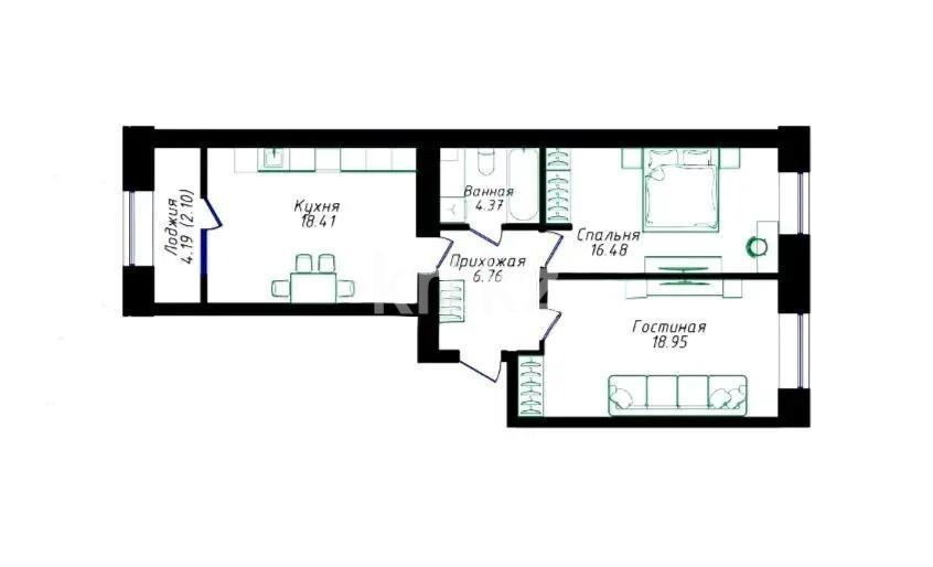 Продажа 2-комнатной квартиры, 68 м² в Астане