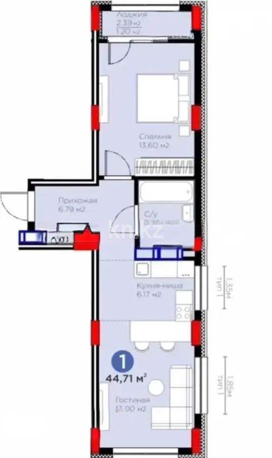 Продажа 2-комнатной квартиры, 44.71 м² в Астане - фото 4