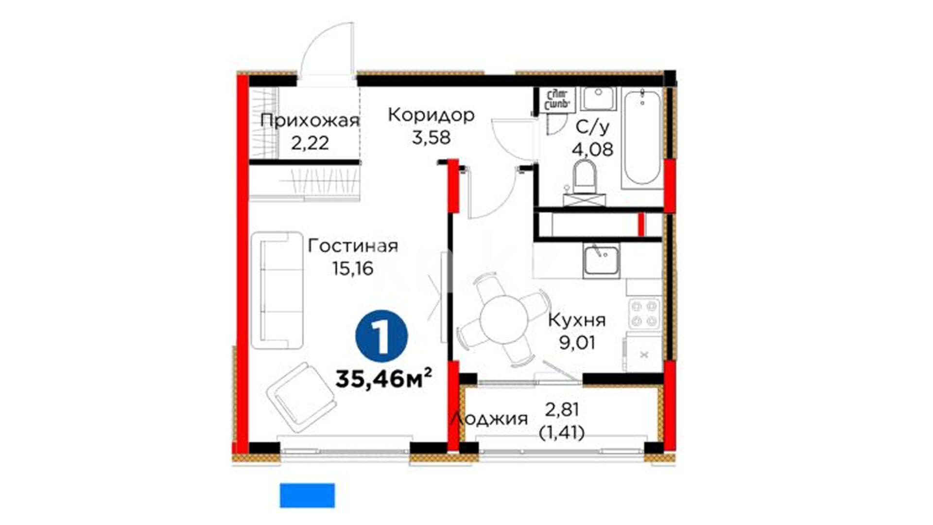 ЖК Alem Dara, 1-комнатная, цена 20 117 160 ₸, 567 000 ₸&nbsp;/&nbsp;м²