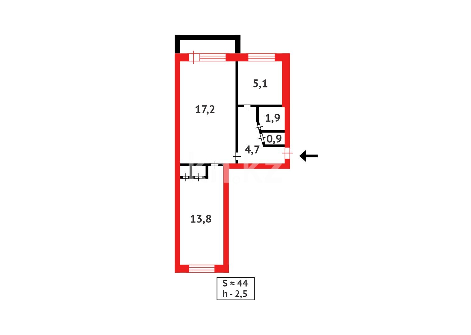 Продажа 2-комнатной квартиры, 44 м² в Темиртау - фото 13
