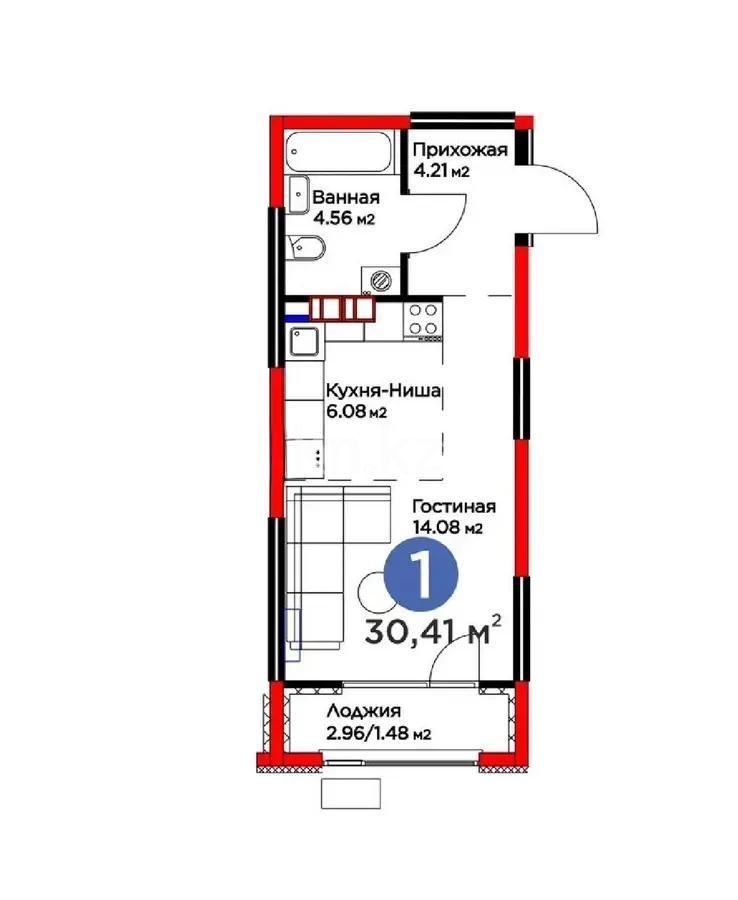 Продажа 1-комнатной квартиры, 30.41 м², мкр. Гажайып, дом  11/19 в Алматы