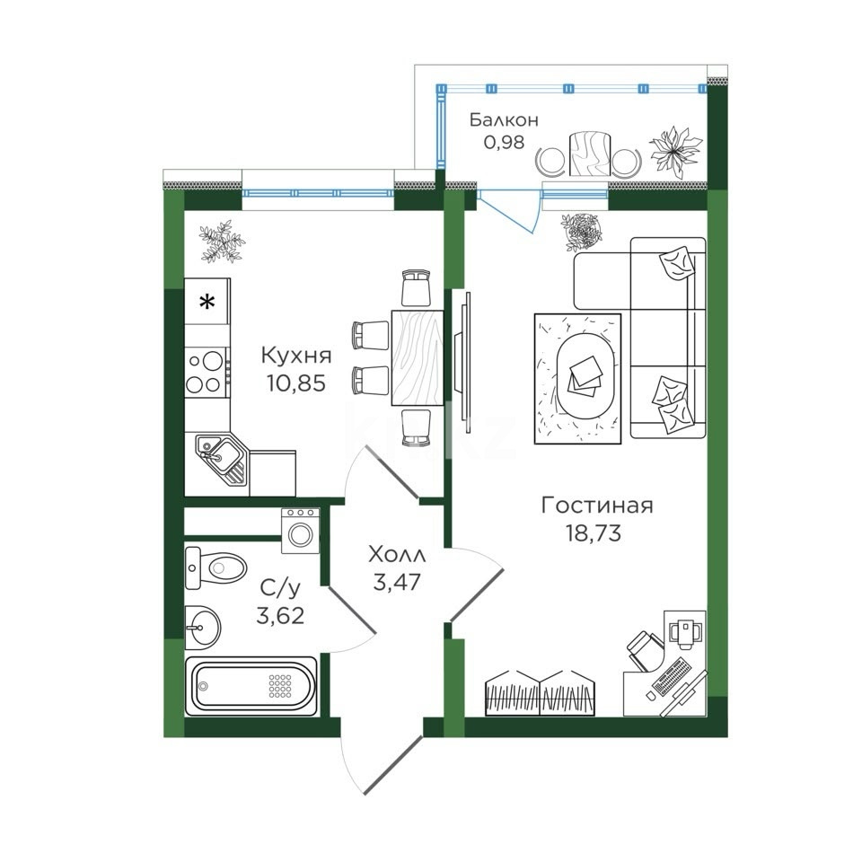 Продажа 1-комнатной квартиры, 37.65 м² в Астане - фото 2