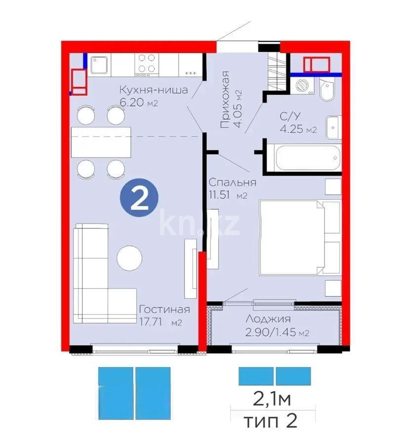 Продажа 2-комнатной квартиры, 45.17 м², ул. Белжайлау, дом  47а в Алматы