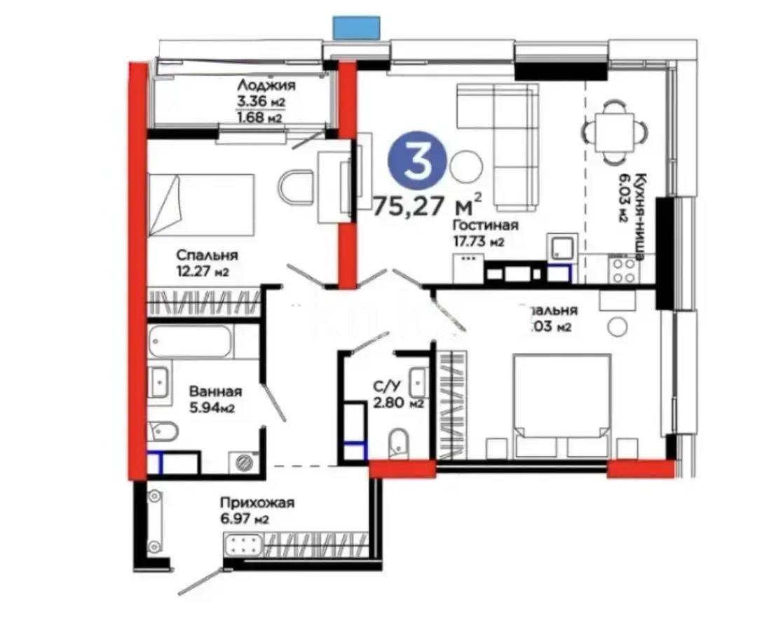 Продажа 3-комнатной квартиры, 75 м² в Астане - фото 6