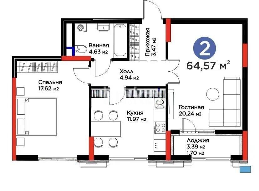 Продажа 2-комнатной квартиры, 65 м² в Астане