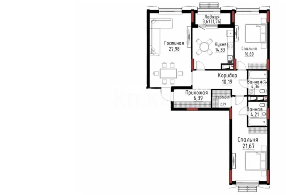 Продажа 3-комнатной квартиры, 109.68 м², ул. Хусейна бен Талала, дом  9/3 стр в Астане