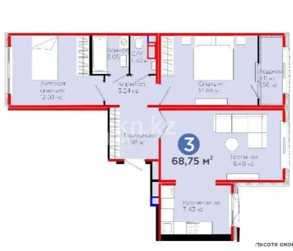 Продажа 3-комнатной квартиры, 68 м², ул. Е-652, дом  18 в Астане