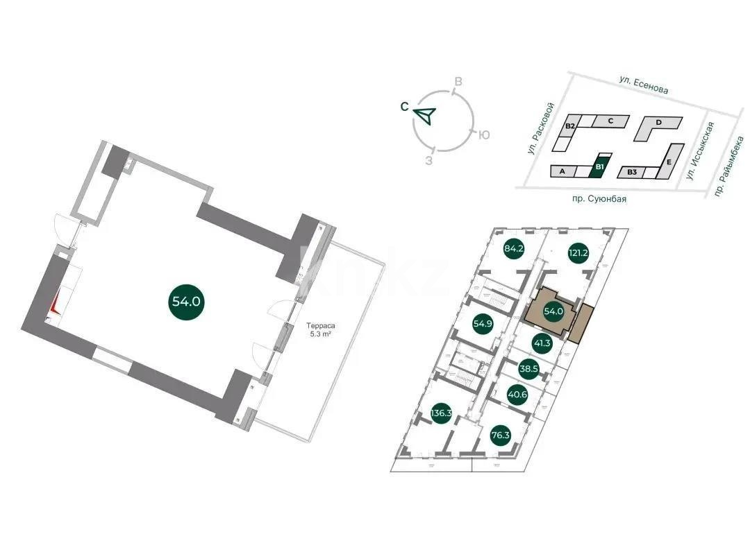 Продажа 2-комнатной квартиры, 54 м² в Алматы