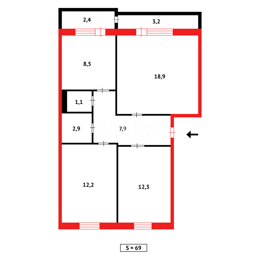 Продажа 3-комнатной квартиры, 68 м², ул. Мичурина в Темиртау - фото 14