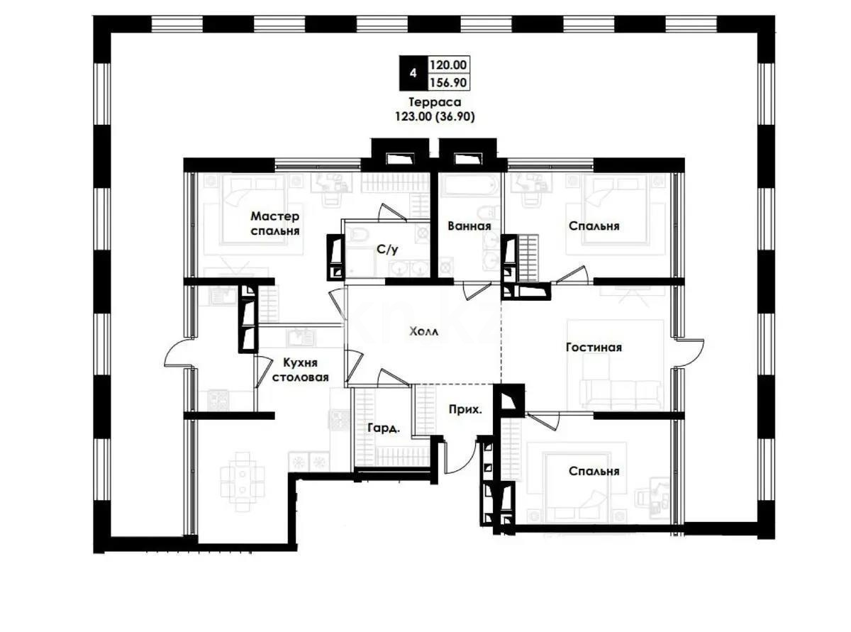 Продажа 4-комнатной квартиры, 157 м², ул. Жандосова, дом  108/1 в Алматы