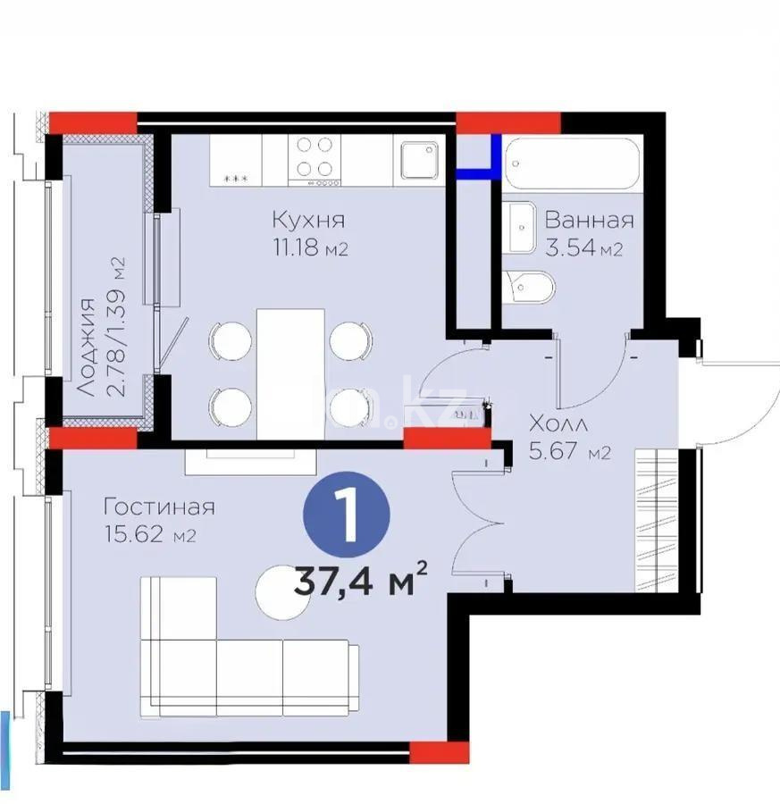 Продажа 1-комнатной квартиры, 37.4 м² в Астане