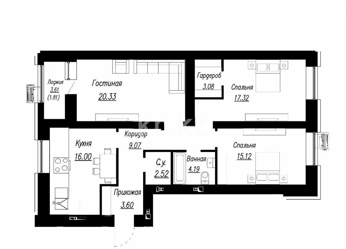 Продажа 3-комнатной квартиры, 93 м² в Астане