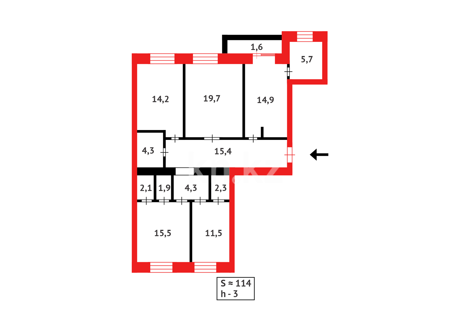Продажа 4-комнатной квартиры, 113 м², пр. Шахтеров, дом  73/1 в Караганде - фото 8