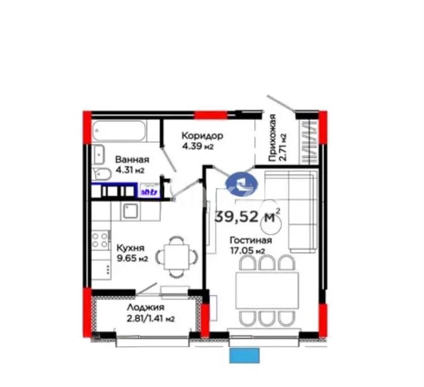 Продажа 1-комнатной квартиры, 39.52 м² в Астане