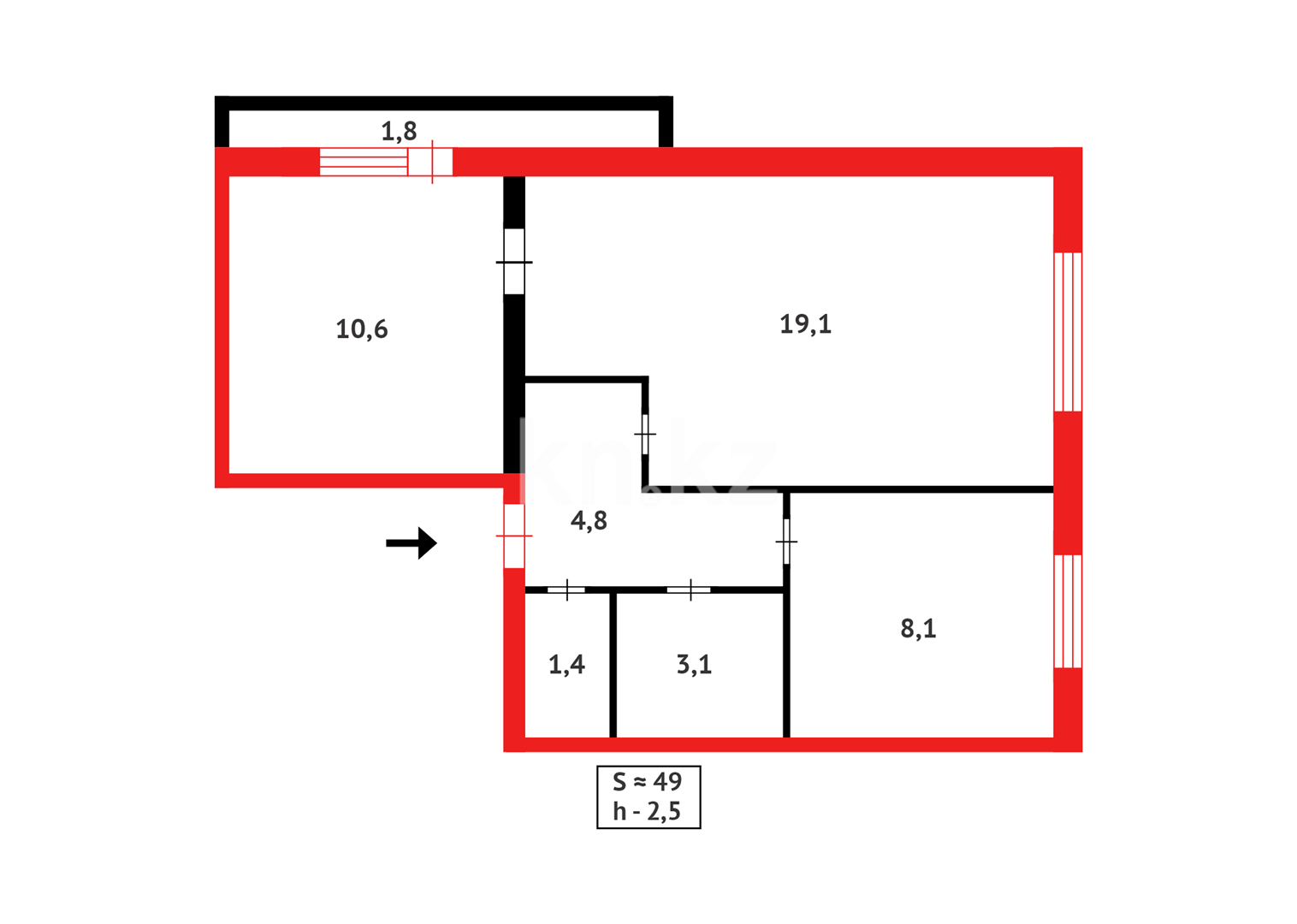 Продажа 2-комнатной квартиры, 48 м², ул. Анжерская, дом  39 в Караганде - фото 15