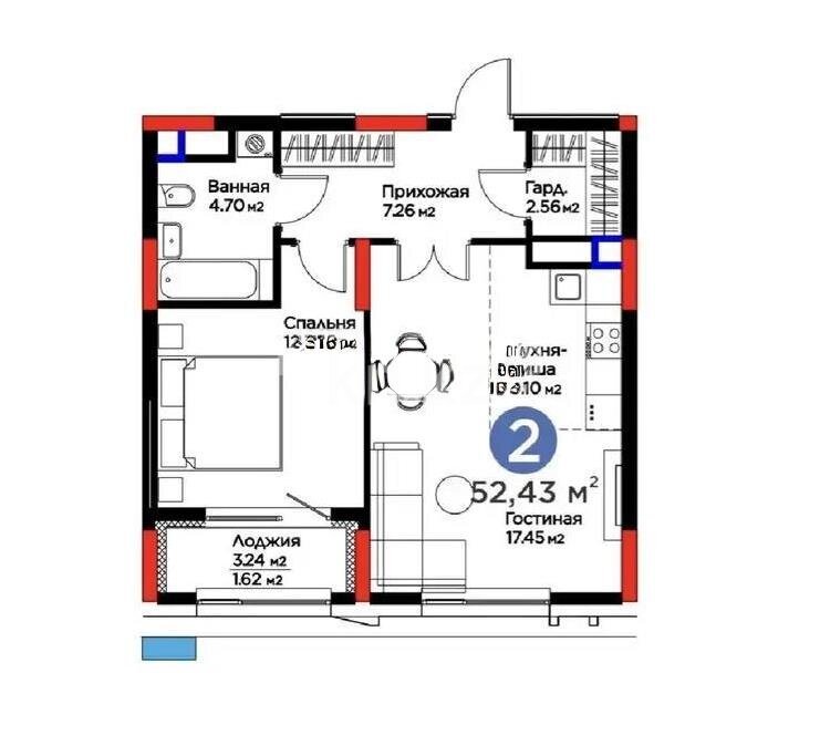 Продажа 2-комнатной квартиры, 55 м² в Астане
