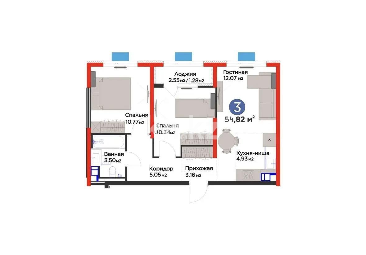Продажа 3-комнатной квартиры, 54.82 м² в Алматы - фото 3
