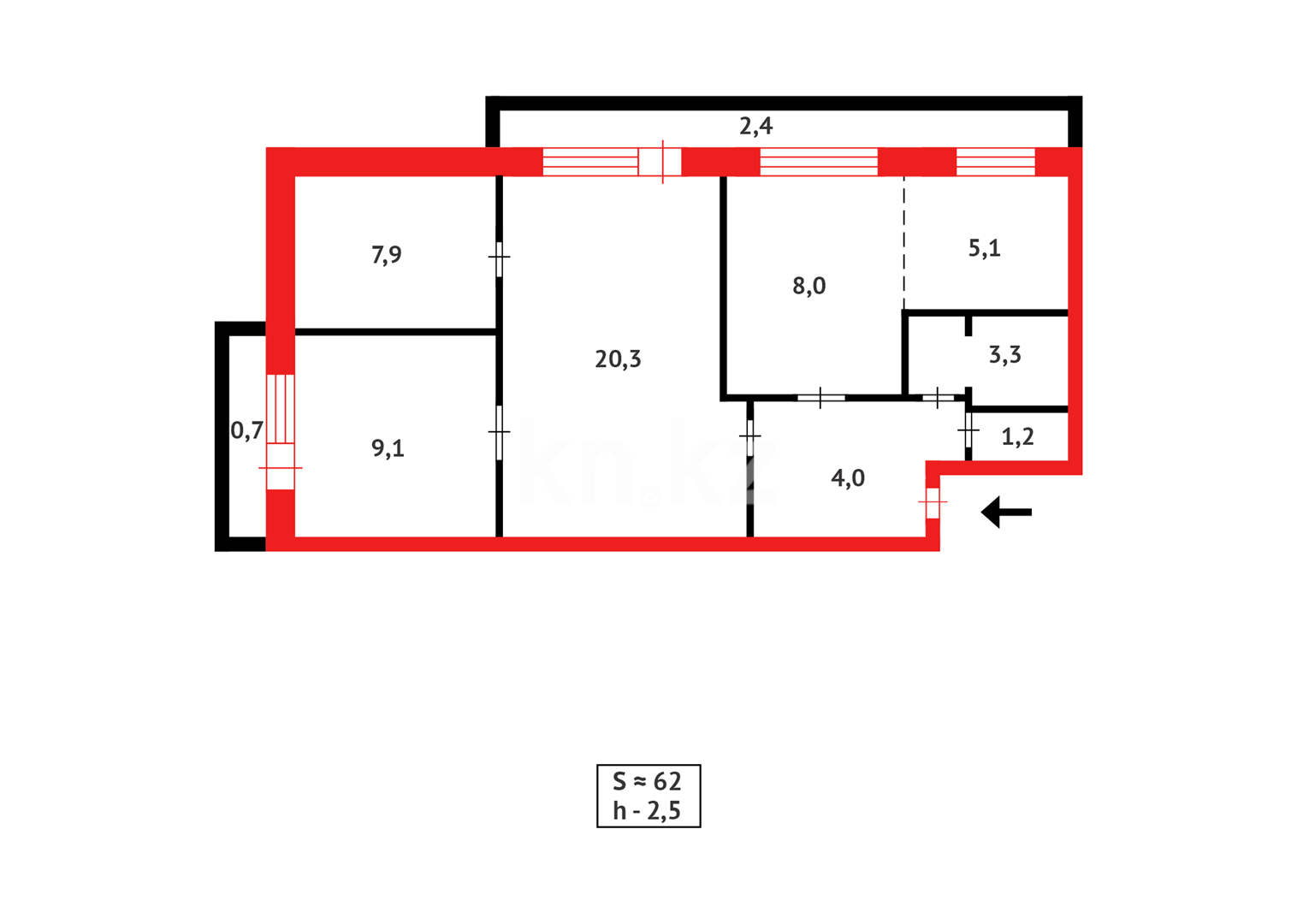 Продажа 3-комнатной квартиры, 62 м², ул. Язева в Караганде - фото 18
