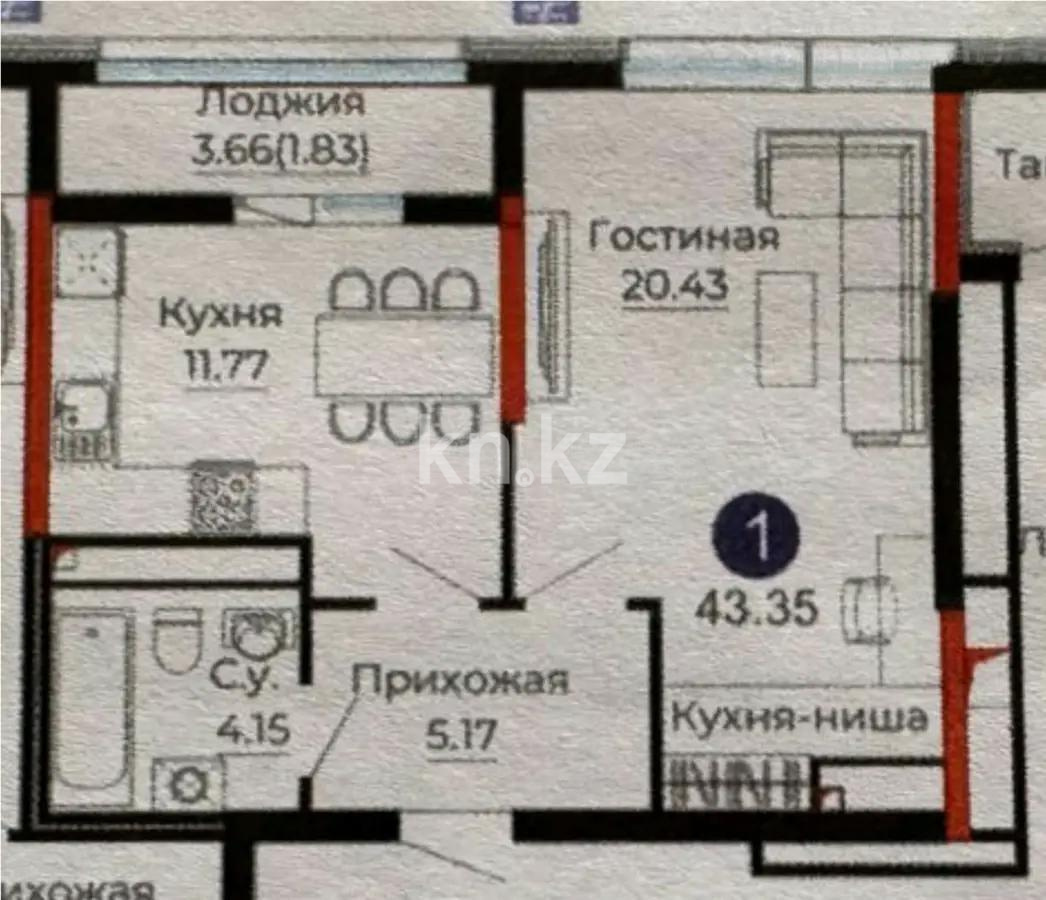 Продажа 1-комнатной квартиры, 43.35 м², ул. Е-429, дом  14 в Астане