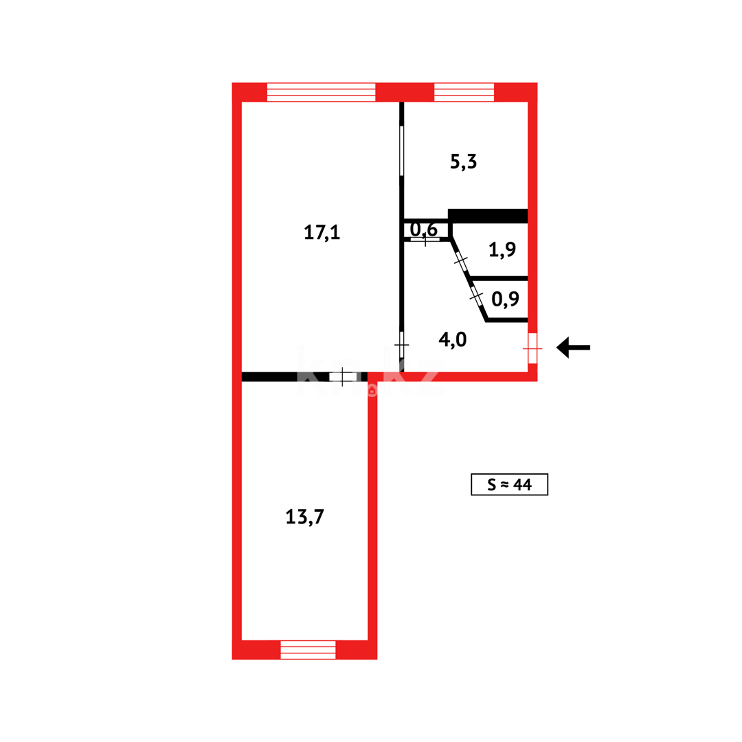Продажа 2-комнатной квартиры, 44 м², мкр-н 7 в Темиртау - фото 10