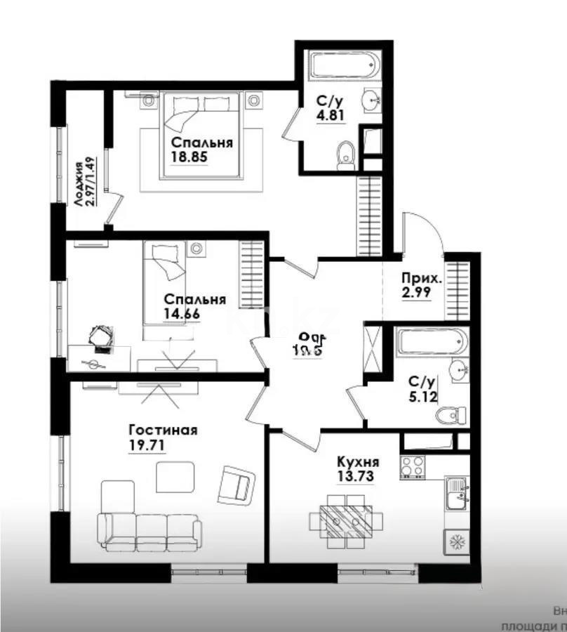 Продажа 3-комнатной квартиры, 92 м² в Алматы