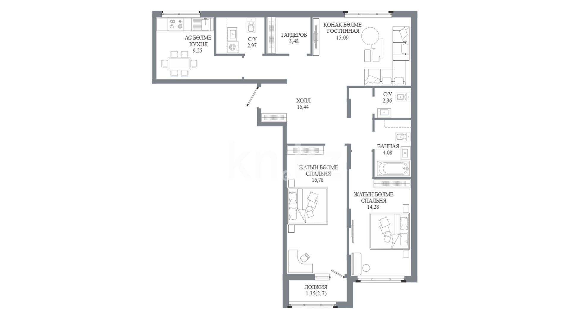 ЖК Cascade, 3-комнатная, цена 49 065 600 ₸, 570 000 ₸&nbsp;/&nbsp;м²