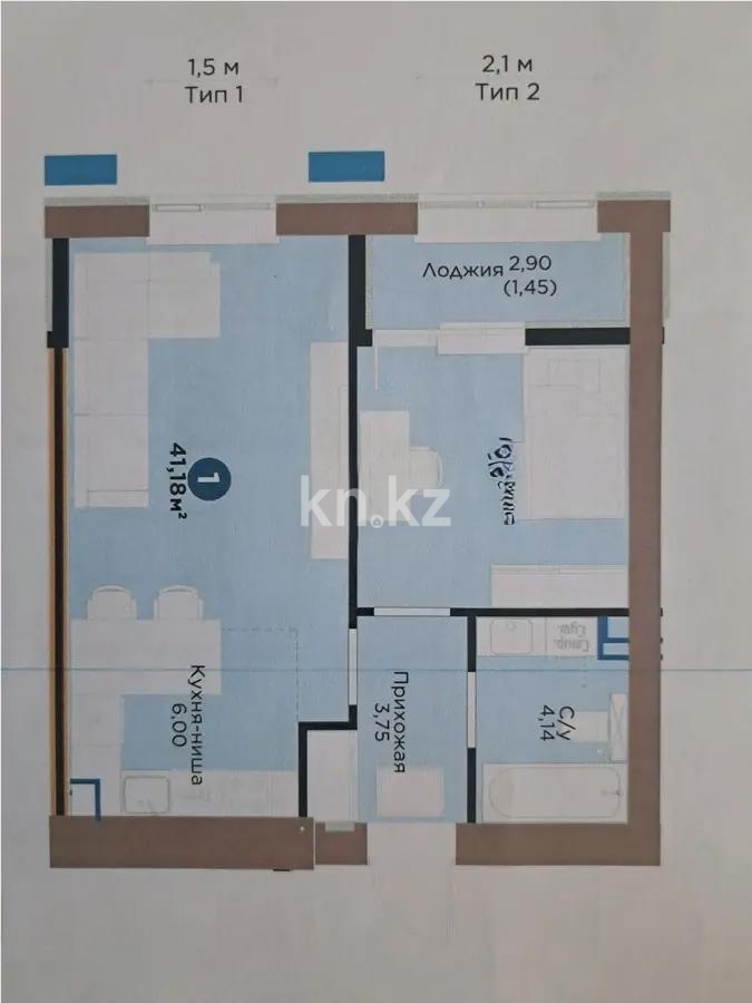 Продажа 2-комнатной квартиры, 41.18 м² в Астане