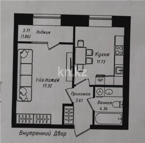 Продажа 1-комнатной квартиры, 38.86 м² в Астане